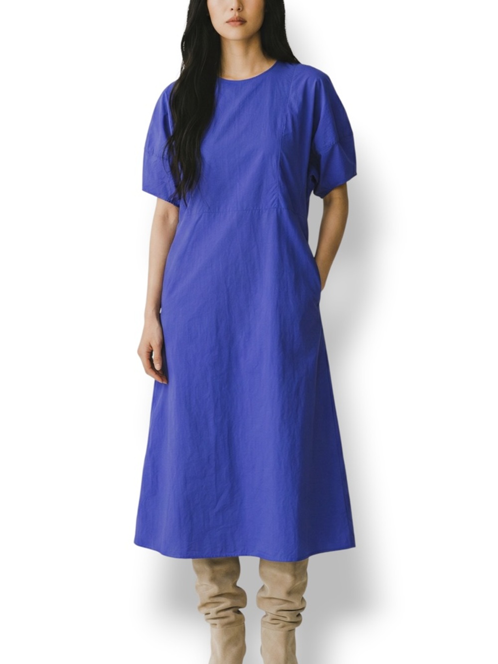 Lounie Cobalt Maxi Dress Minimalist Japanese Architectural Capsule Wardrobe XS